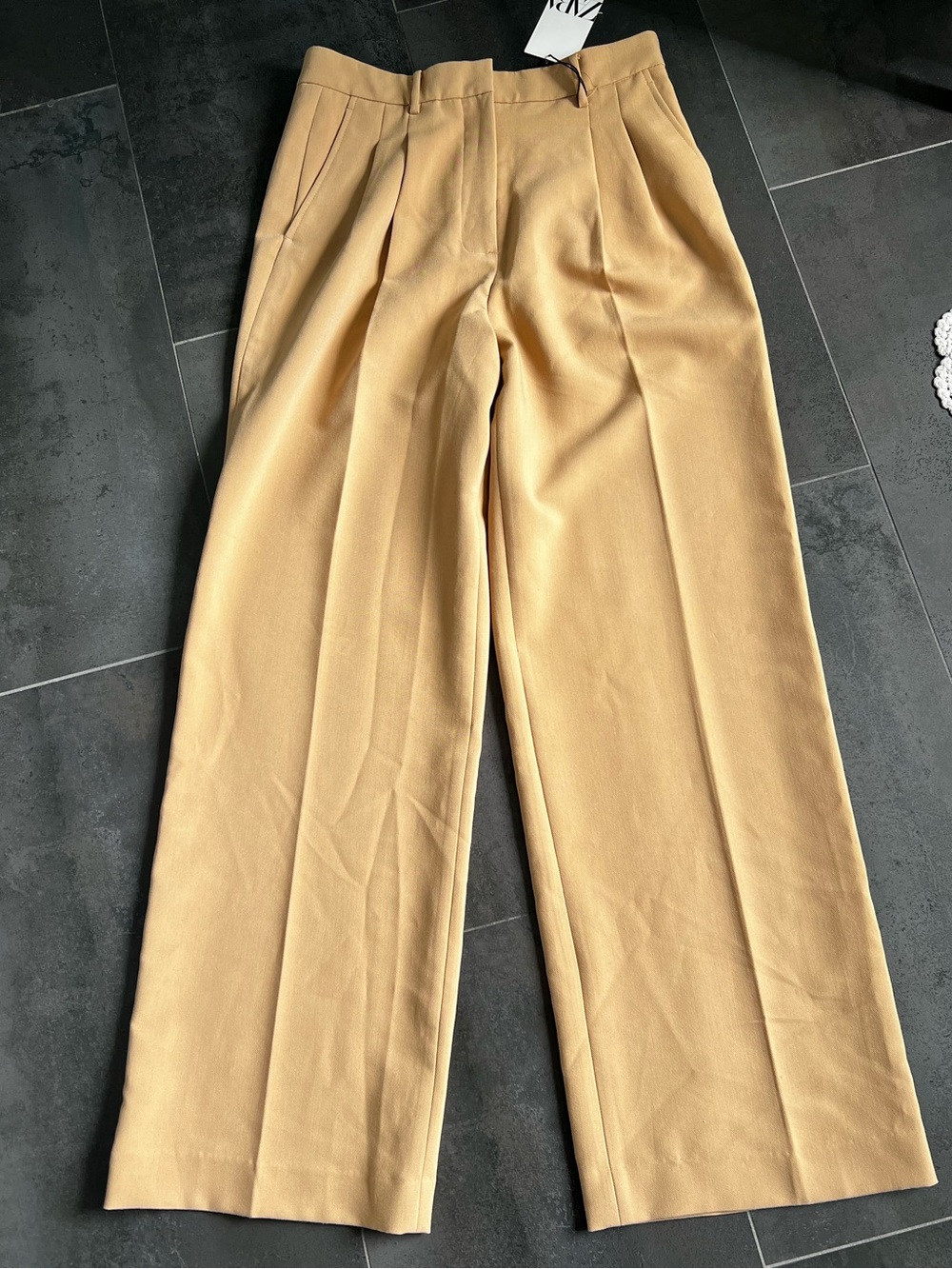 Zara Wide-Leg Trousers, Tan, Size M